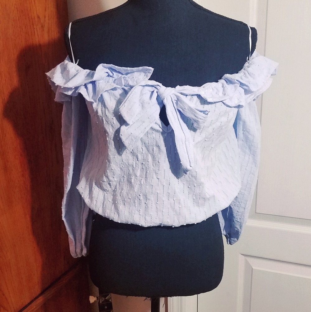 New Boho Light Blue Cropped Top